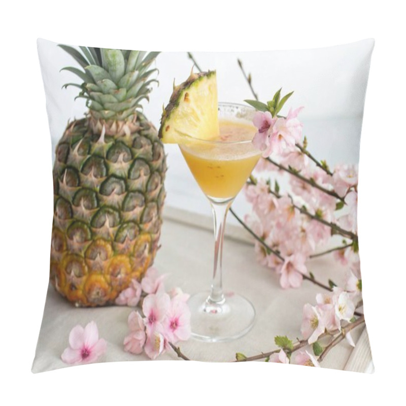 Personality  A Still Life Photo Featuring A Pineapple And A Cocktail Drink. The Pineapple Is A Large, Spiky Fruit With A Distinct Pattern Of Scales And A Natural, Earthy Color Palette. The Cocktail Drink Is Served In A Classic Margarita-style Glass, With A Citrus Pillow Covers