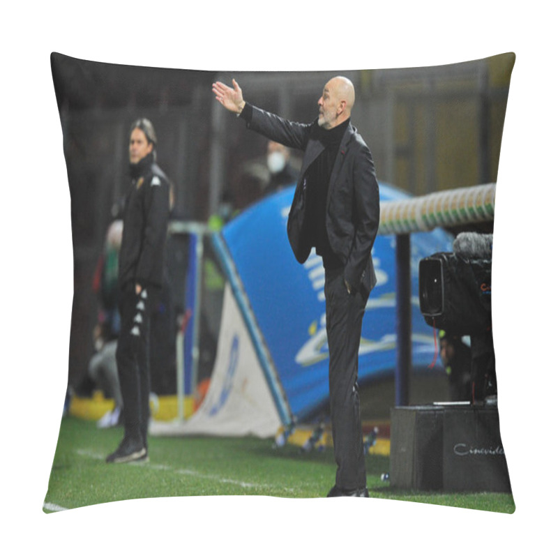 Personality  Stefano Pioli Coach Of AC Milan, During The Match Of The Italian Football League Serie A Between Benevento Vs Milan Final Result 0-2, Match Played At The Ciro Vigorito Stadium In Bevento. Italy, January 03, 2021.  Pillow Covers