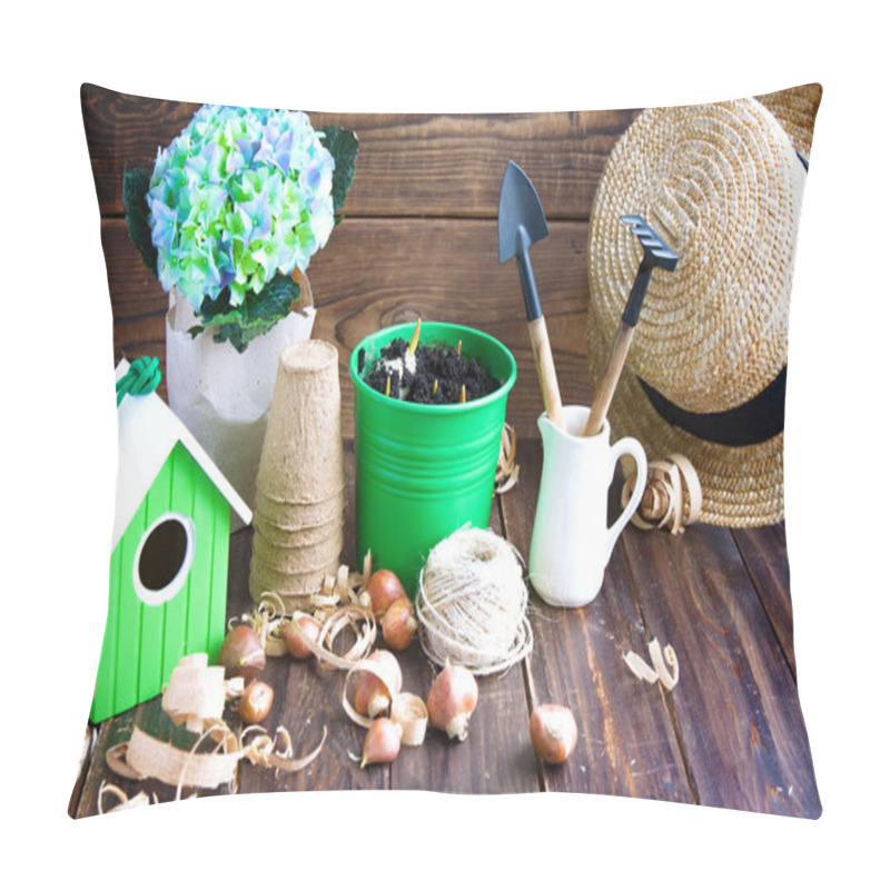 Personality  Peat Pots, Water Can, Nesting Box And Tulip Bulbs Pillow Covers