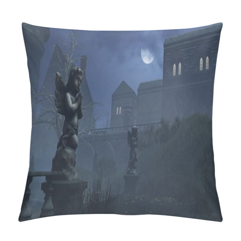 Personality  Cupid's Sculpture In The Abandoned Autumn Park At Night Pillow Covers