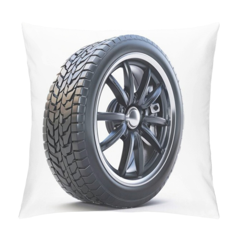 Personality  Stylish Black Alloy Wheel With A High-performance Tire, Showcasing Sleek Design And Modern Aesthetics. Pillow Covers