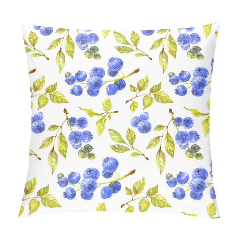 Personality  Blueberry Seamless Pattern. Green Leaves And Ripe Berries On White Background. Watercolor Illustration Pillow Covers