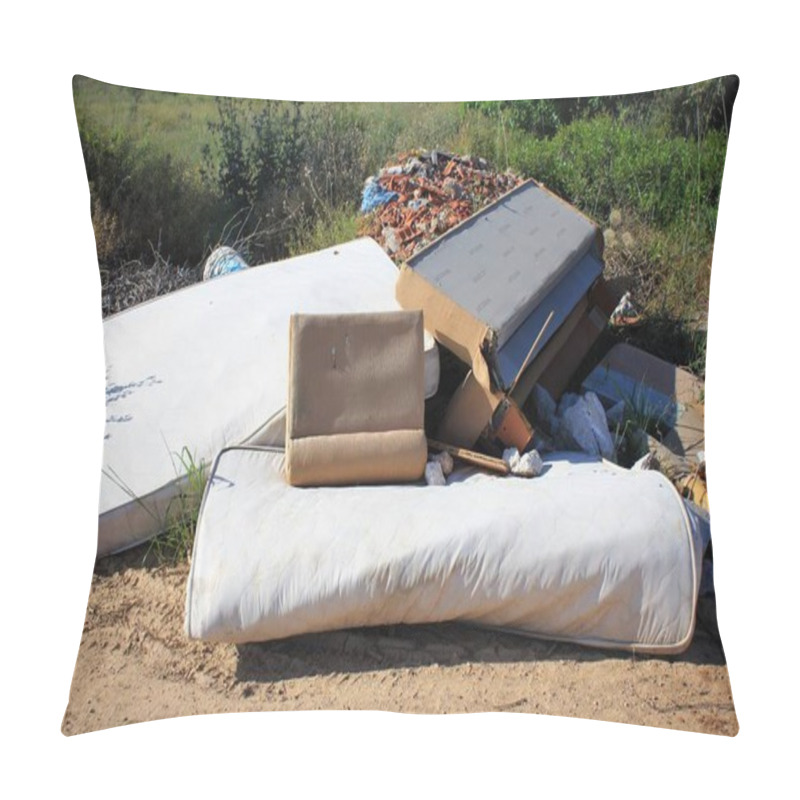 Personality  Garbage Dump Across Forest Road In The Outskirts Of Athens In Attica, Greece. Pillow Covers