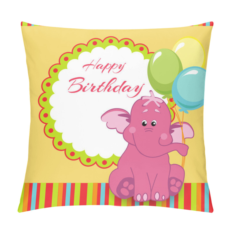 Personality  Happy Birthday Card With Pink Elephant Pillow Covers