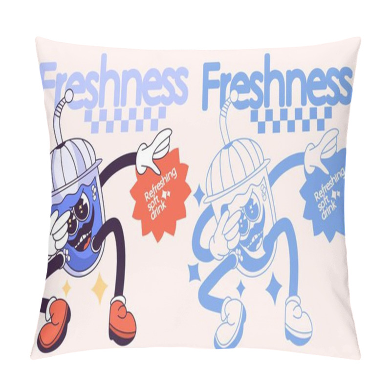 Personality  Dual Mascot Concept Inspired By 1960s Psychedelic Mascots For A Refreshing Blue Soft Drink That Is Both Refreshing And Cheerful. Pillow Covers