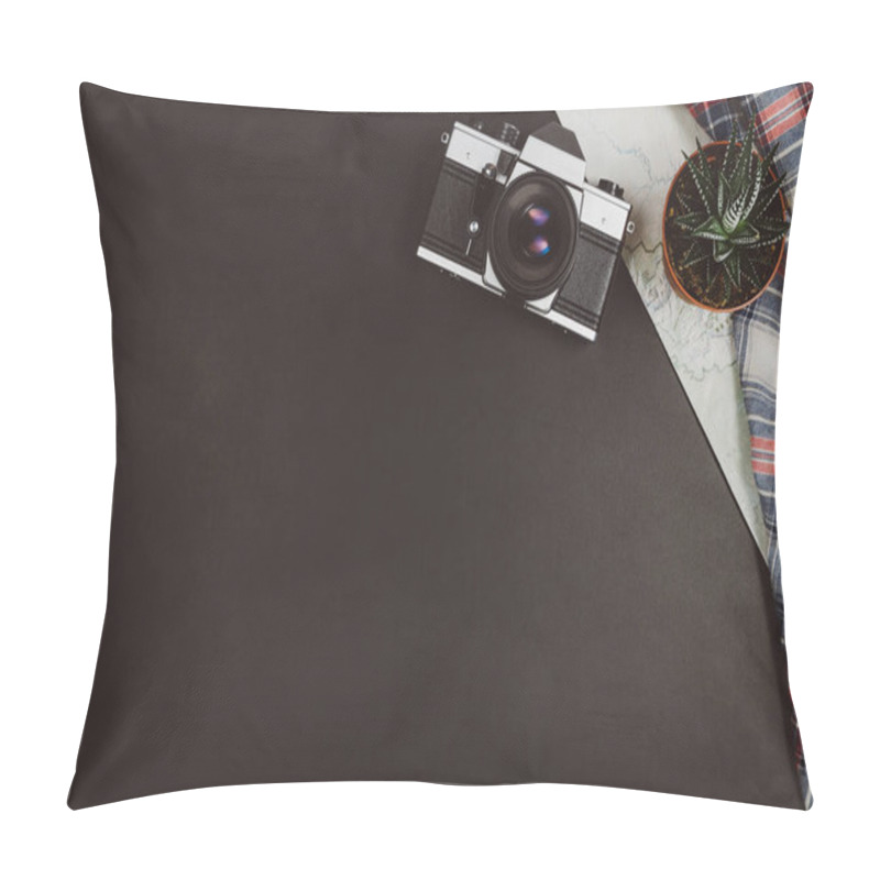 Personality  Travel Accessories Top View Black Chalkboard Background With Copy Space Pillow Covers