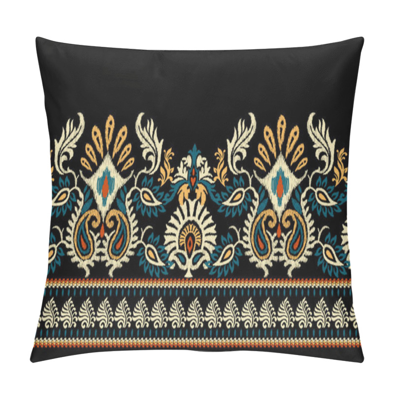 Personality  Ikat Floral Paisley Embroidery On Black Background.Ikat Ethnic Oriental Pattern Traditional.Aztec Style Abstract Vector Illustration.design For Texture,fabric,clothing,wrapping,decoration,sarong,scarf Pillow Covers