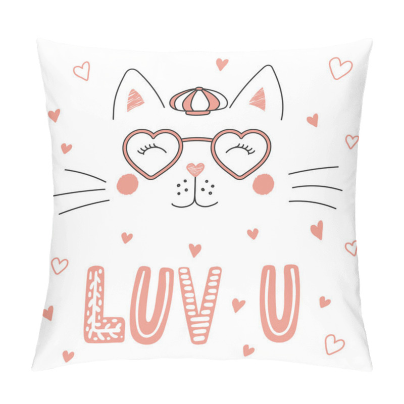 Personality  Cute Cat In Heart Shaped Glasses Pillow Covers