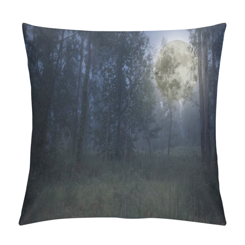 Personality  Rising Full Moon Over A Deep Woods Glade At Dusk Pillow Covers