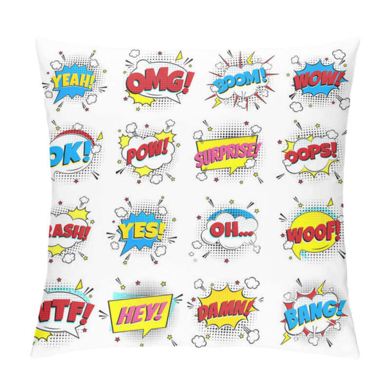 Personality  16 Comic Lettering Set In The Speech Bubbles Comic Style Flat Design. Dynamic Pop Art Illustration Isolated On White Background. Exclamation Concept Of Comic Book Style Pop Art Voice Phrases. Pillow Covers