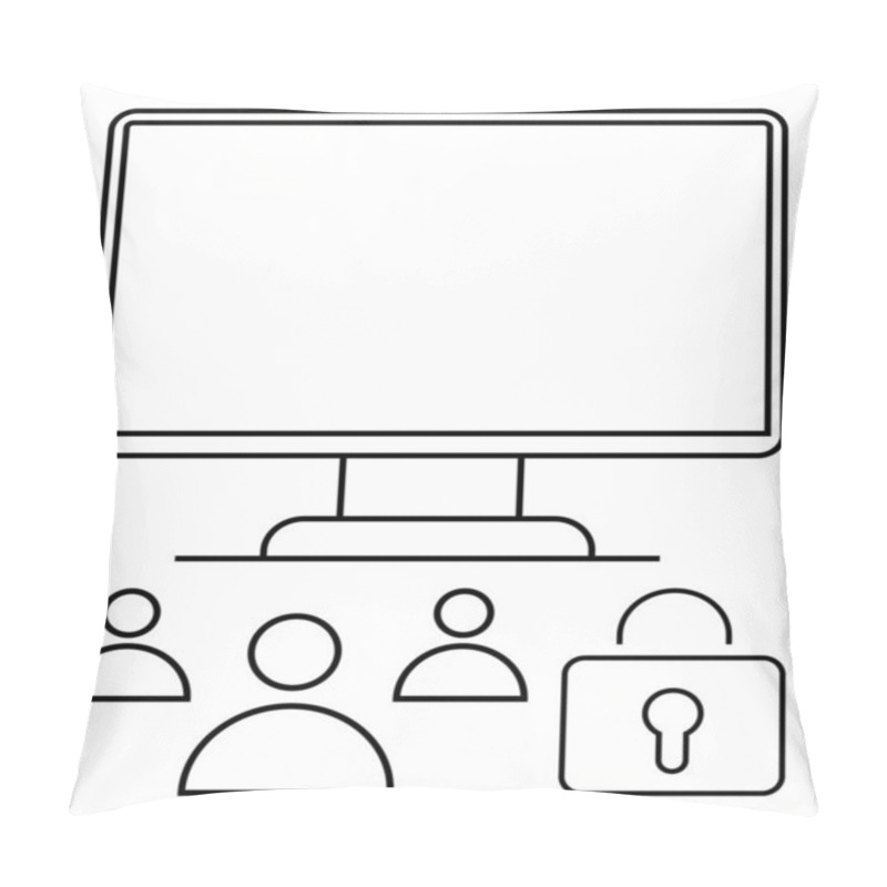 Personality  Computer Monitor Alongside Three User Icons And A Lock Symbol Representing Cybersecurity, User Management, And Privacy. Ideal For Access Control, Data Protection, Online Security, Authentication Pillow Covers