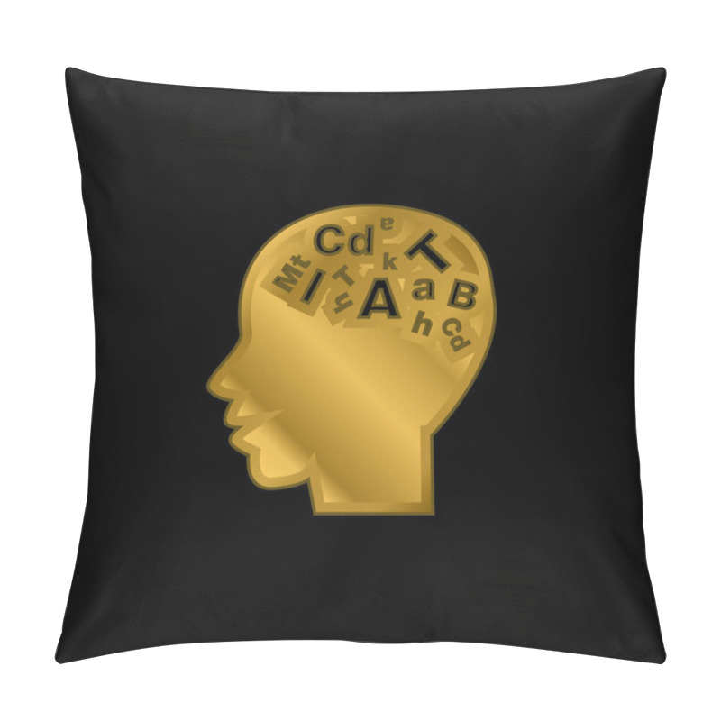 Personality  Bald Male Head Side View With Letters Inside Gold Plated Metalic Icon Or Logo Vector Pillow Covers