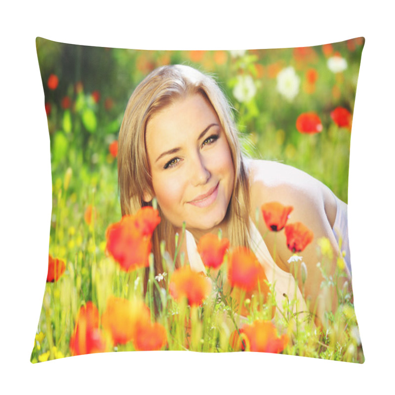 Personality  Beautiful Female Laying On The Flower Filed Pillow Covers