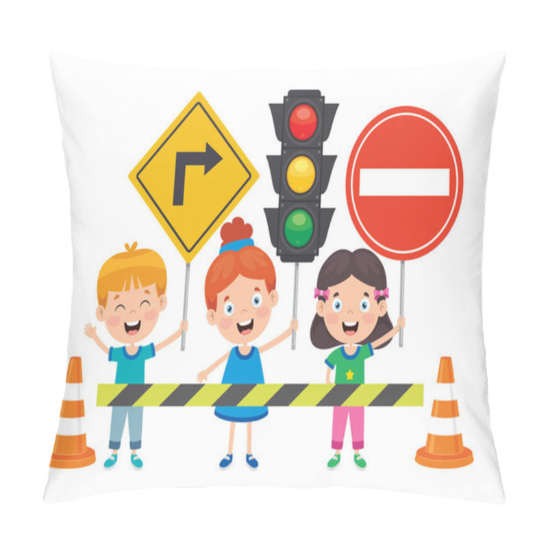 Personality  Traffic Concept With Funny Characters Pillow Covers