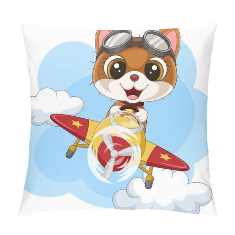 Personality  Vector Illustration Of Cartoon Baby Cat Operating A Plane Pillow Covers