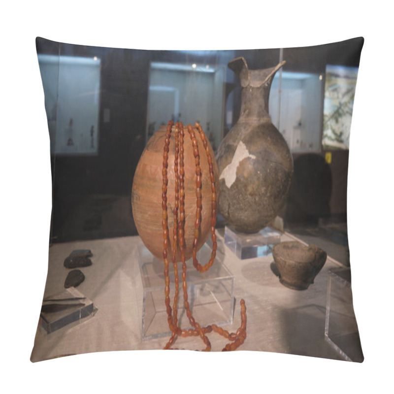 Personality  New Delhi / India - September 26, 2019: Ancient Pottery Of The Indus Valley Civilization In The National Museum Of India In New Delhi Pillow Covers