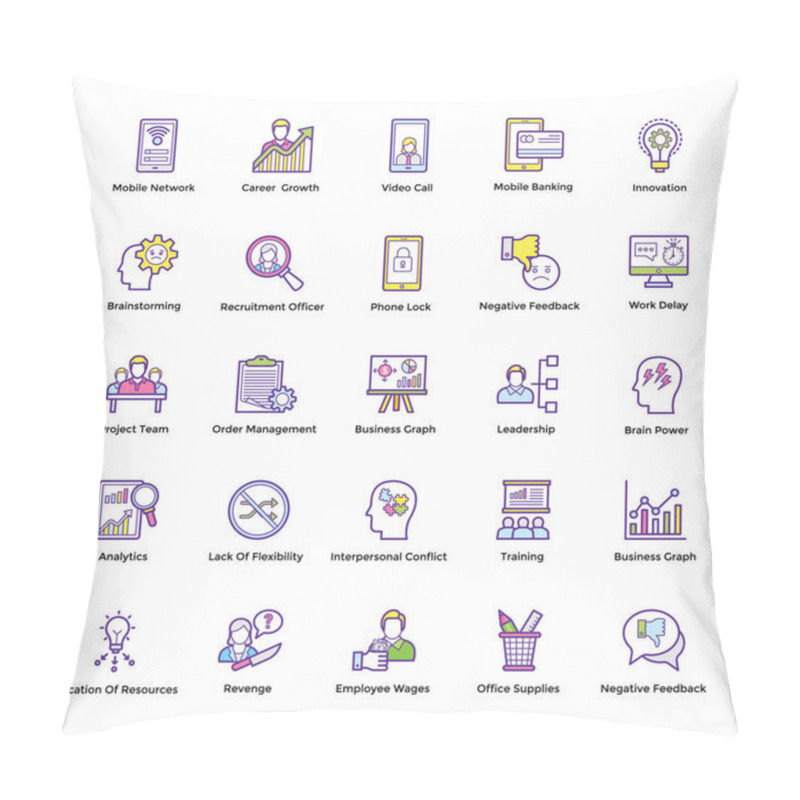 Personality  Business Management And Planning Theme Flat Line Icons Pillow Covers