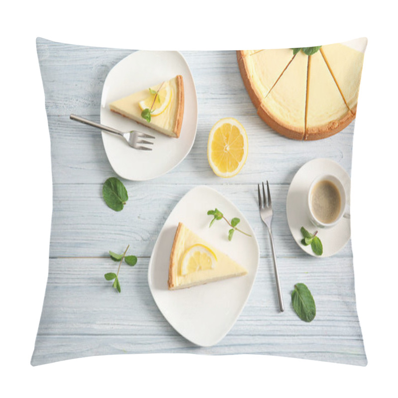 Personality  Plates With Delicious Cheesecake And Cup Of Coffee Pillow Covers