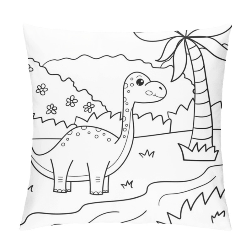 Personality  Coloring Page For Children. Cute Cartoon Kawaii Brachiosaurus. Vector Dinosaur. Outline Illustration. Pillow Covers