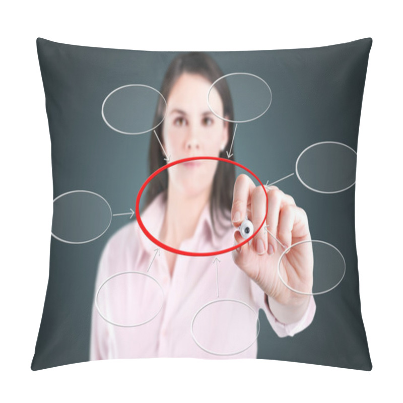 Personality  Young Business  Woman Writing Diagram Of Centralization. Pillow Covers