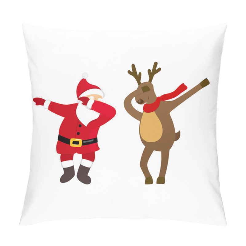 Personality  Funny Santa And Deer Dancing Dab Move, Quirky Cartoon Comic Characters. Pillow Covers