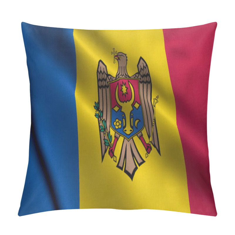 Personality  Moldova Flag. Waving  Fabric Satin Texture Flag Of Moldova 3D Illustration. Real Texture Flag Of The Republic Of Moldova Pillow Covers