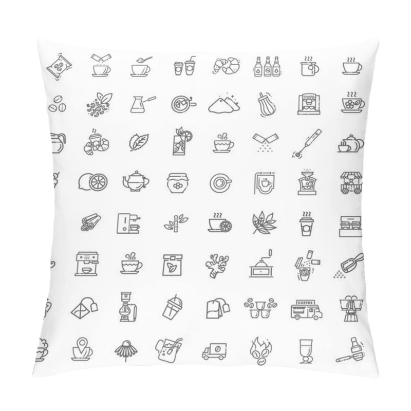 Personality  Coffee And Tea Vector Icons Set. Thin Line Design Pillow Covers