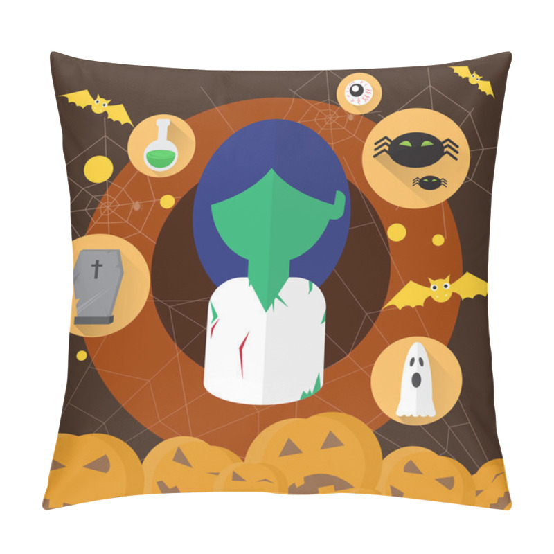 Personality  Zombie Dead Woman Flat Icon Halloween Pillow Covers