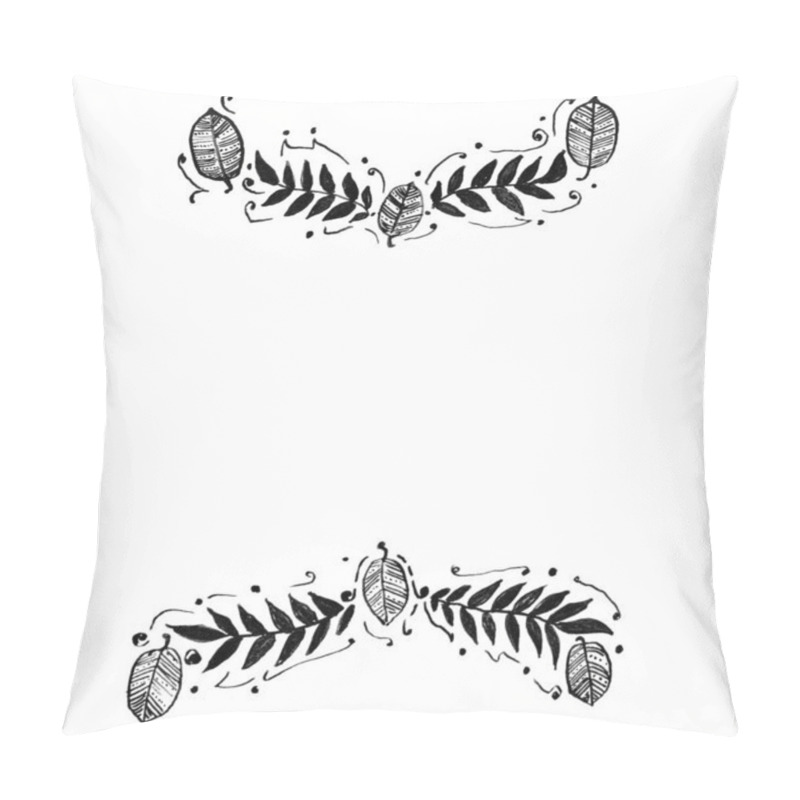 Personality  Frame, Framing Of Leaves. White Background And Copy Space. Leaves Of Different Shapes And Sizes, Filled With Decor. Lines, Dots, Ornament Or Fill. Black Color. Doodle. Above And Belong. Isolated. Pillow Covers