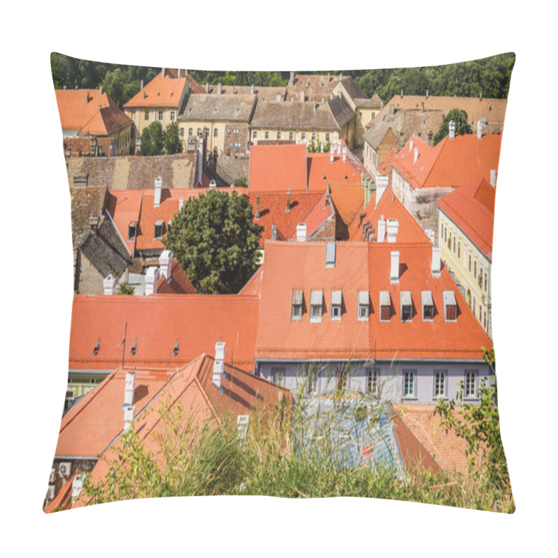 Personality  Roofs Of Houses, Covered With Old Tiles With Dilapidated Chimneys. Pillow Covers