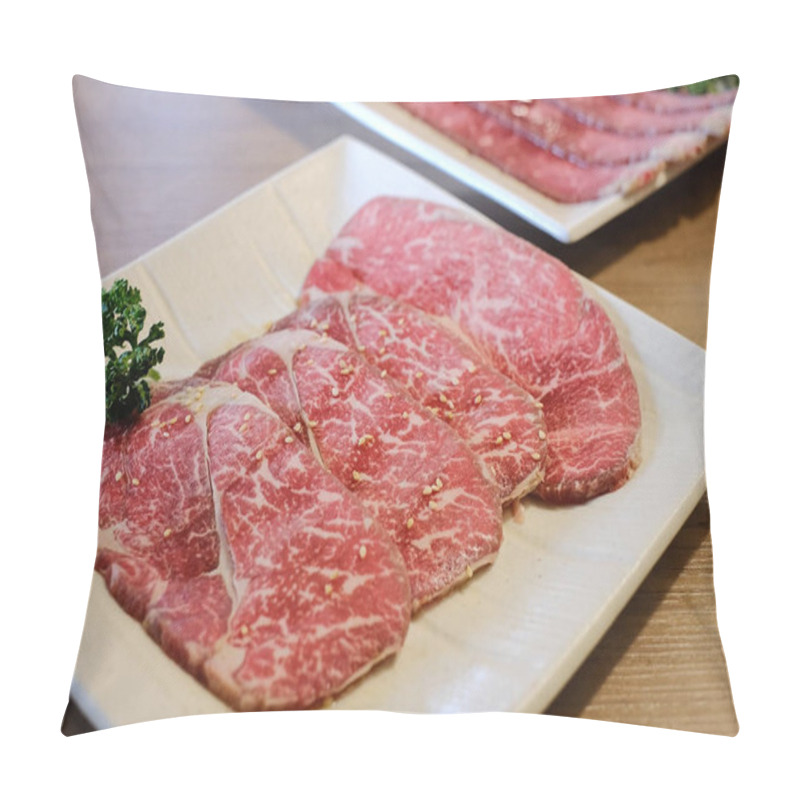 Personality  Premium Raw Wagyu Japanese Beef On White Plate Pillow Covers