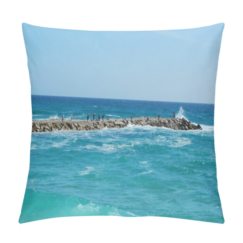 Personality  Rock Fishing Scene On A Wavy Ocean Pillow Covers