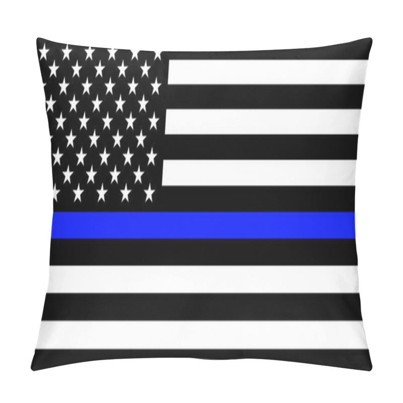 Personality  American Flag With Police Support Symbol Thin Blue Line. American Police In Society As The Force Which Holds Back Chaos, Allowing Order And Civilization To Thrive. Banner Poster, Card, Background. Pillow Covers