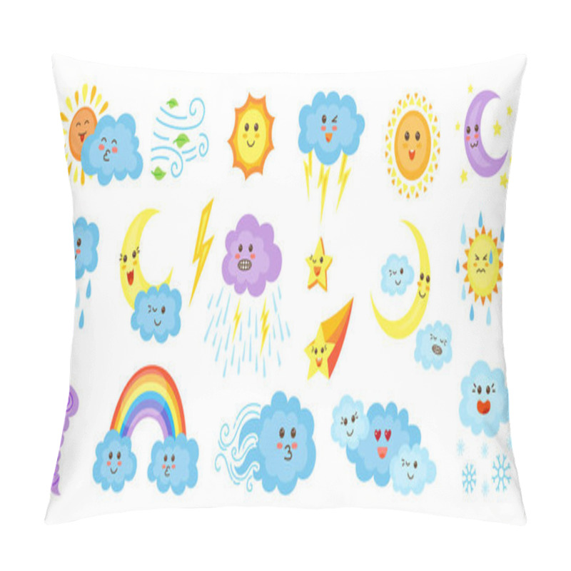 Personality  Weather Cartoon Characters Set Cute Kawaii Symbol Pillow Covers