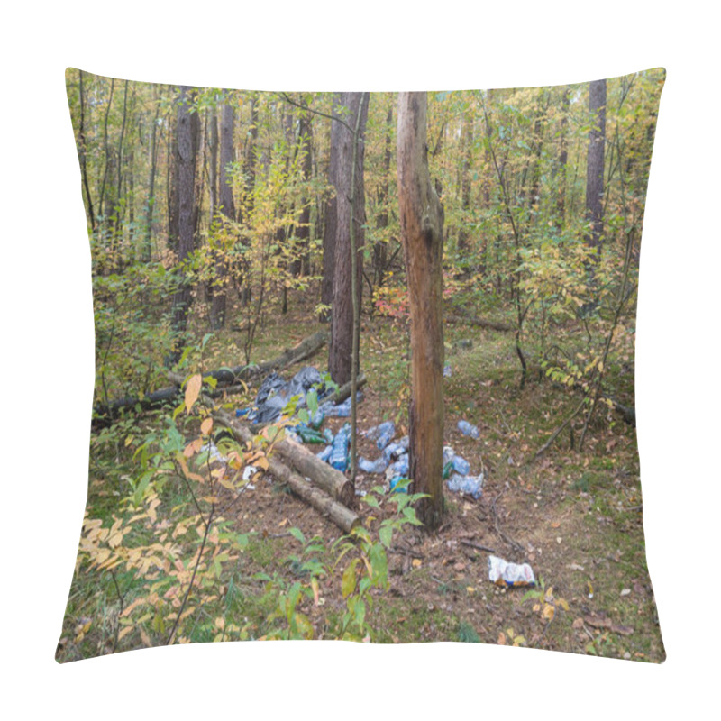 Personality  Plastic Waste Littering Forest Floor In Autumn Pillow Covers