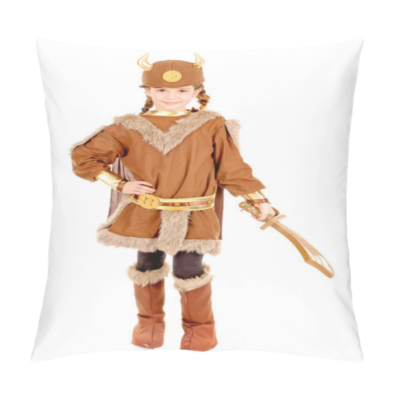 Personality  Little Girl Dressed As A Viking Isolated In White Pillow Covers