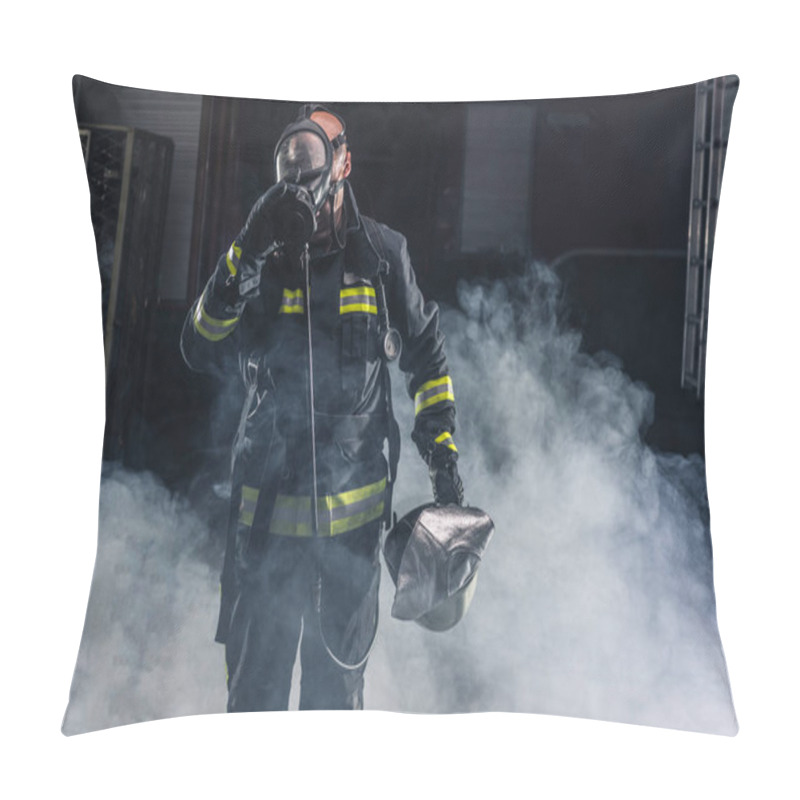 Personality  Fireman Standing Confident Holding Helmet And Wearing Firefighte Pillow Covers