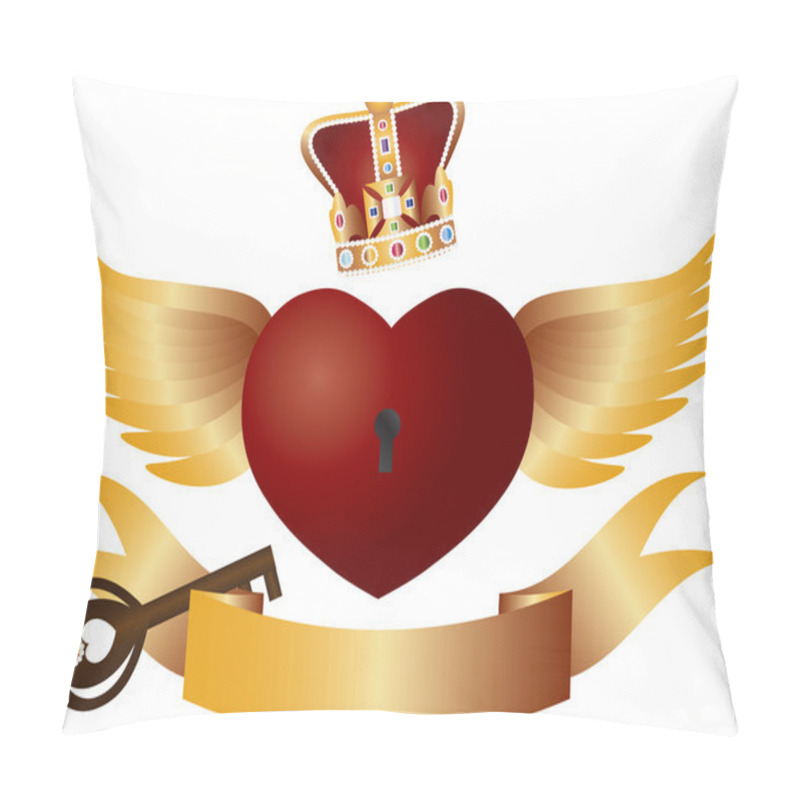 Personality  Flying Heart With Crown Jewels And Key Illustration Pillow Covers