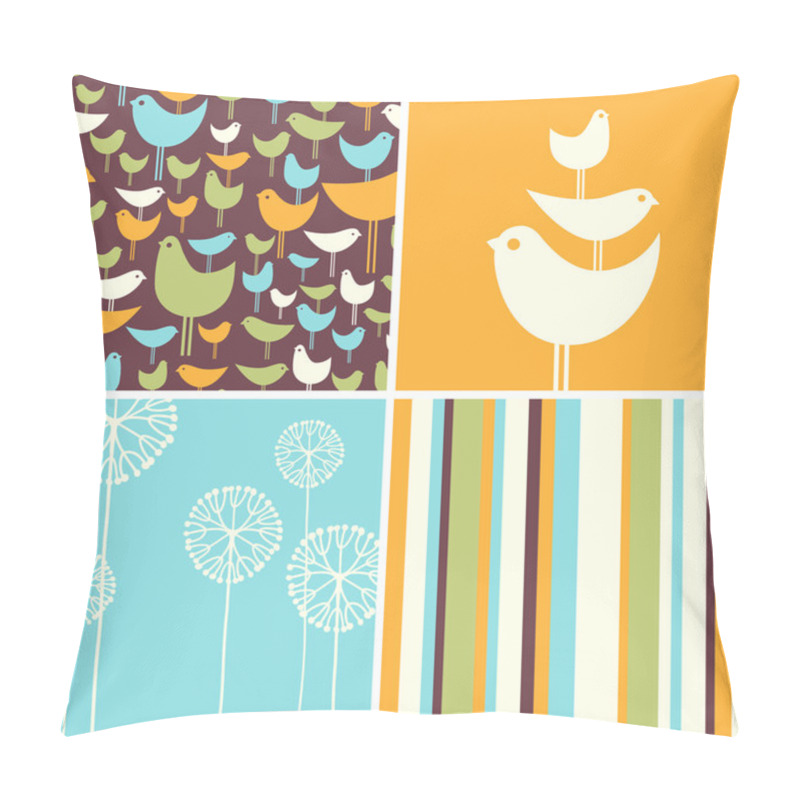 Personality  Coordinating Spring Patterns And Design Elements With Retro Birds, Flowers, Stripes Pillow Covers