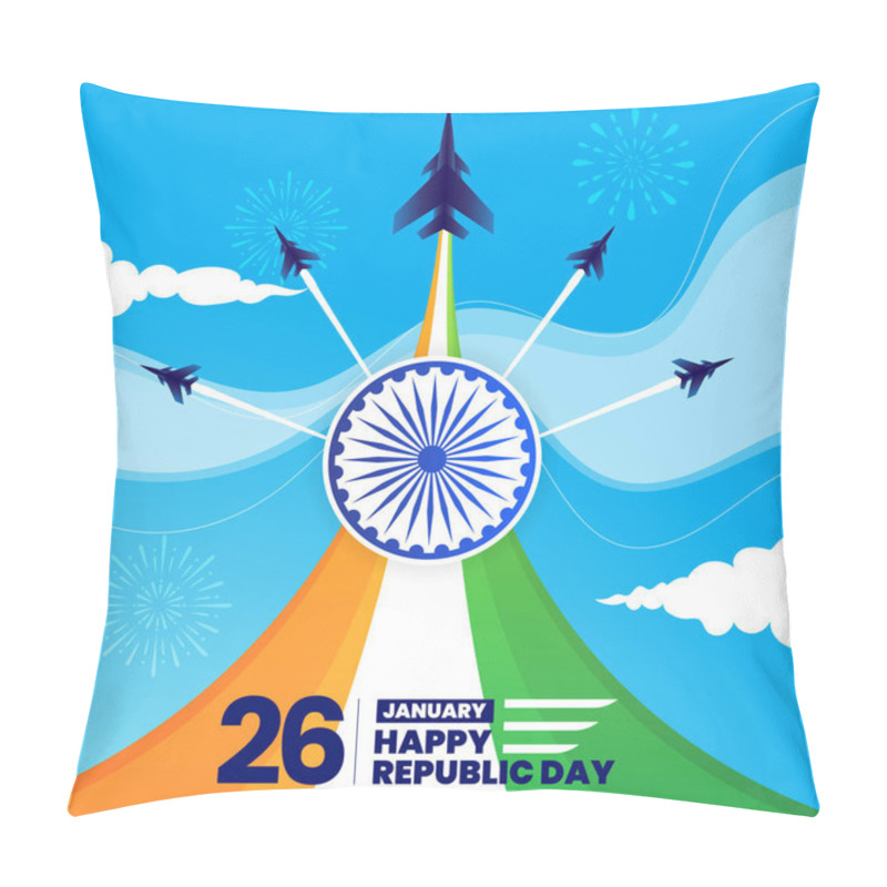 Personality  26 January Republic Day Of India Celebration With Wavy Indian Flag And Fighter Jets Vector Pillow Covers