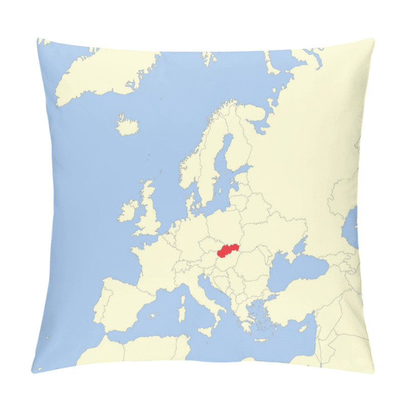 Personality  Red CMYK National Map Of SLOVAKIA Inside Detailed Beige Blank Political Map Of European Continent On Blue Background Using Mollweide Projection Pillow Covers