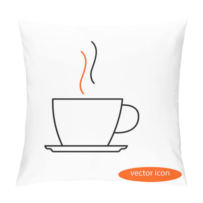 Personality  Simple Vector Image Of A Thin Line Of A Cup And A Saucer With A Hot Beverage With Steam, A Flat Linear Icon Pillow Covers