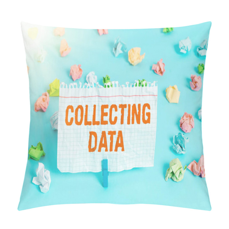 Personality  Text Sign Showing Collecting Data. Conceptual Photo Gathering And Measuring Information On Variables Of Interest Colored Crumpled Papers Empty Reminder Blue Floor Background Clothespin. Pillow Covers