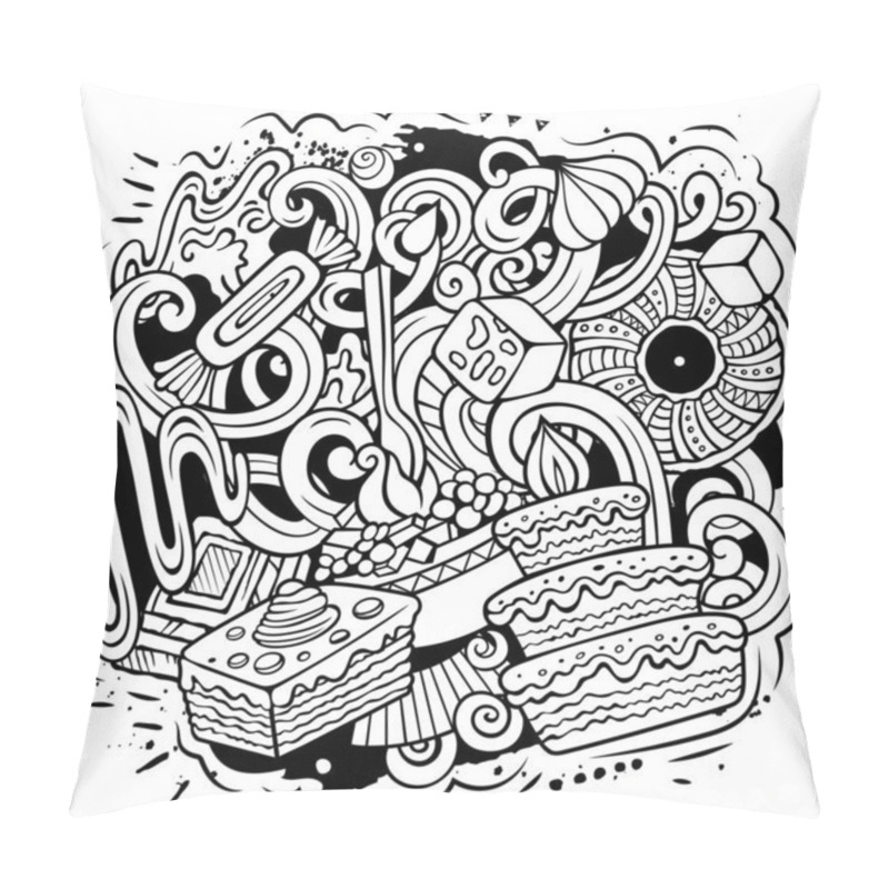 Personality  Sweet Food Raster Doodles Illustration. Pillow Covers