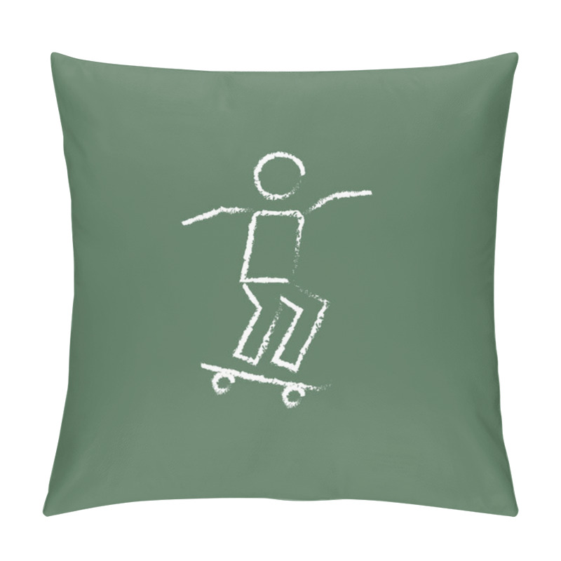 Personality  Man On Skateboard Icon Drawn In Chalk. Pillow Covers