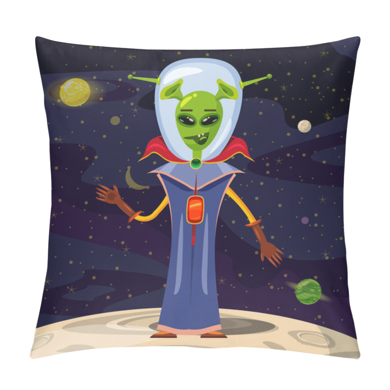 Personality  Alien In A Spacesuit, Cartoon Style, Background Space, Vector Isolated Pillow Covers