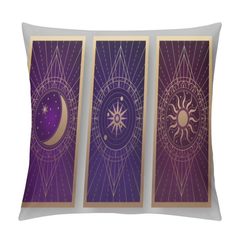 Personality  Tarot Cards Back Set With Golden Crescent, Sun, And Star Symbols Pillow Covers