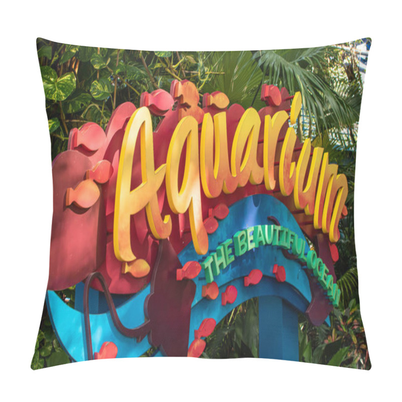 Personality  Orlando, Florida. October 15, 2020. Top View Of Aquarium Sign At Seaworld (48) Pillow Covers