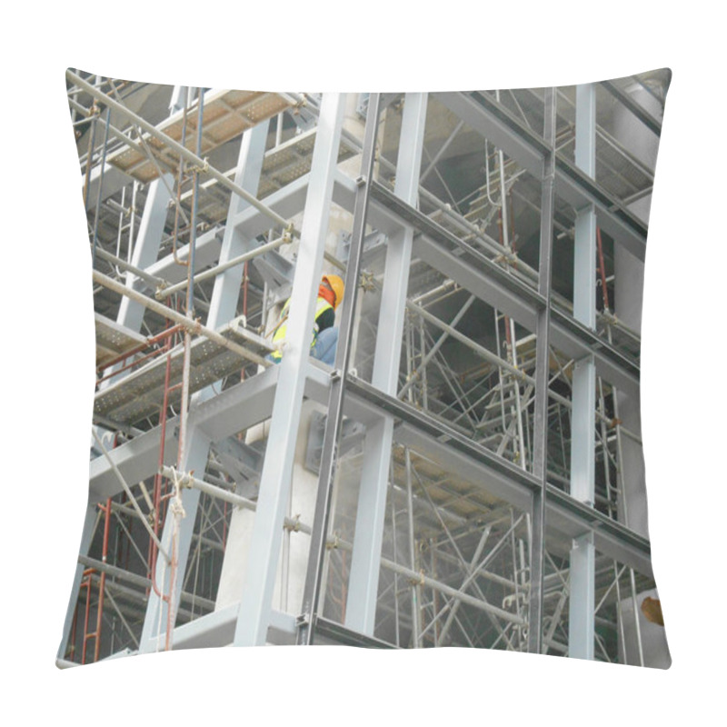 Personality  Construction Workers Working At Height At The Construction Site.  Pillow Covers