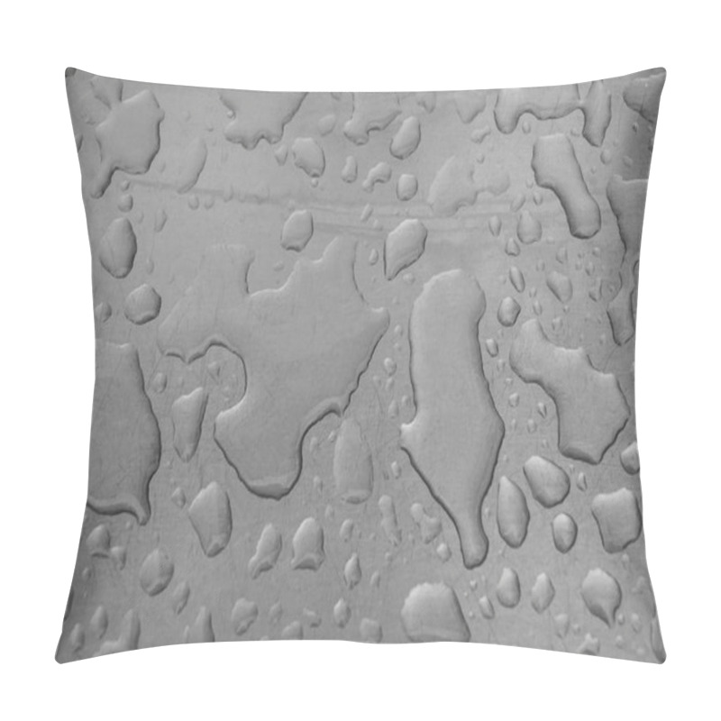 Personality  Drops Of Water In A Metal Surface. Abstract Water Drops On A Gray Background. Metallic And Wet Macro Texture. Pillow Covers